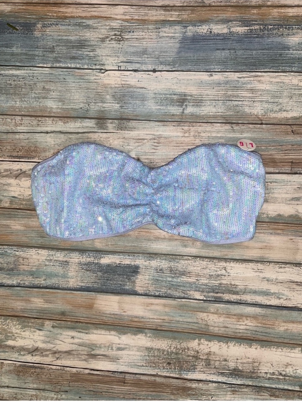 PINK Victoria’s Secret Iridescent Sequin Twist Bandeau Bra Top L NWT